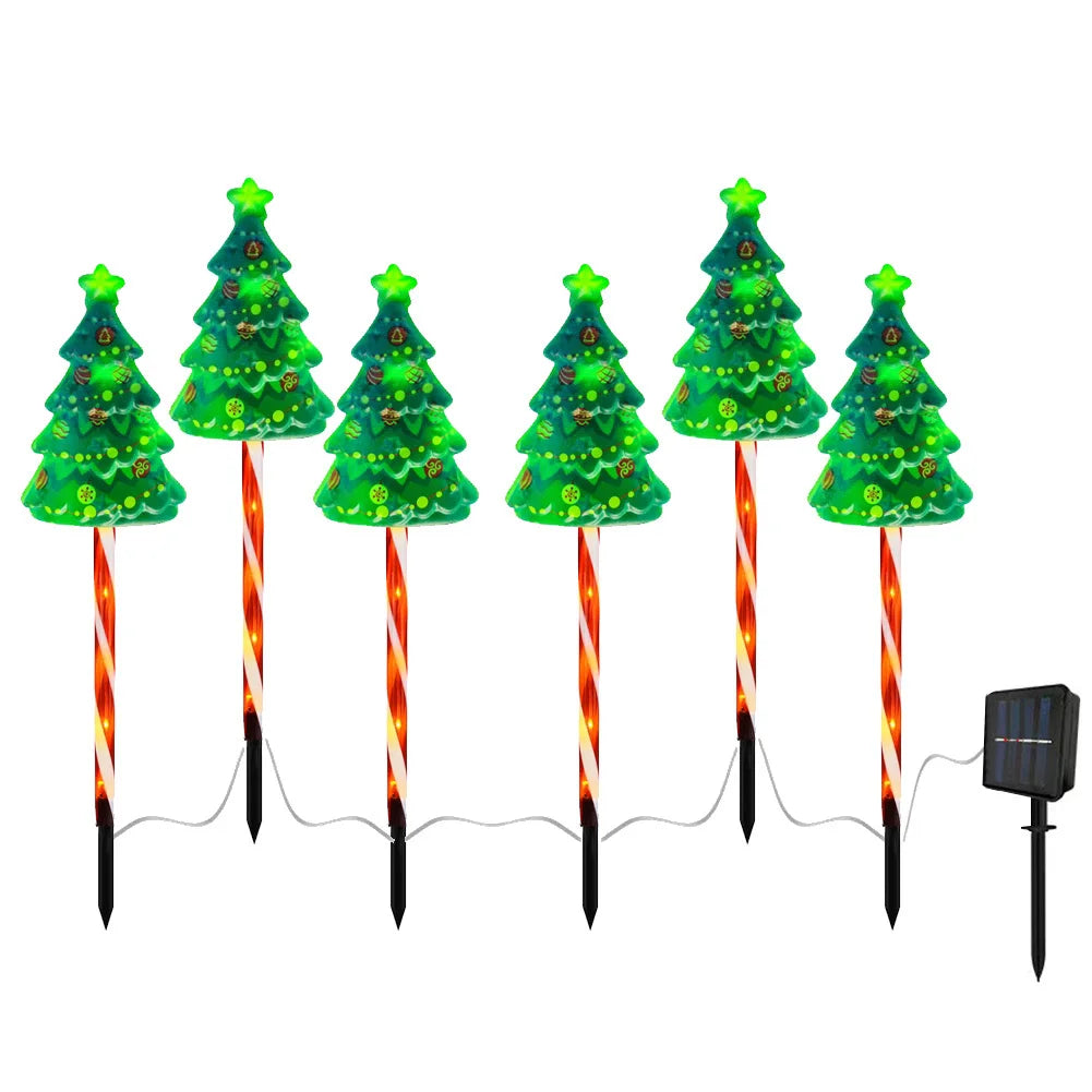 Solar Christmas Tree Lights – 6 Pack USB Rechargeable Garden Pathway Décor