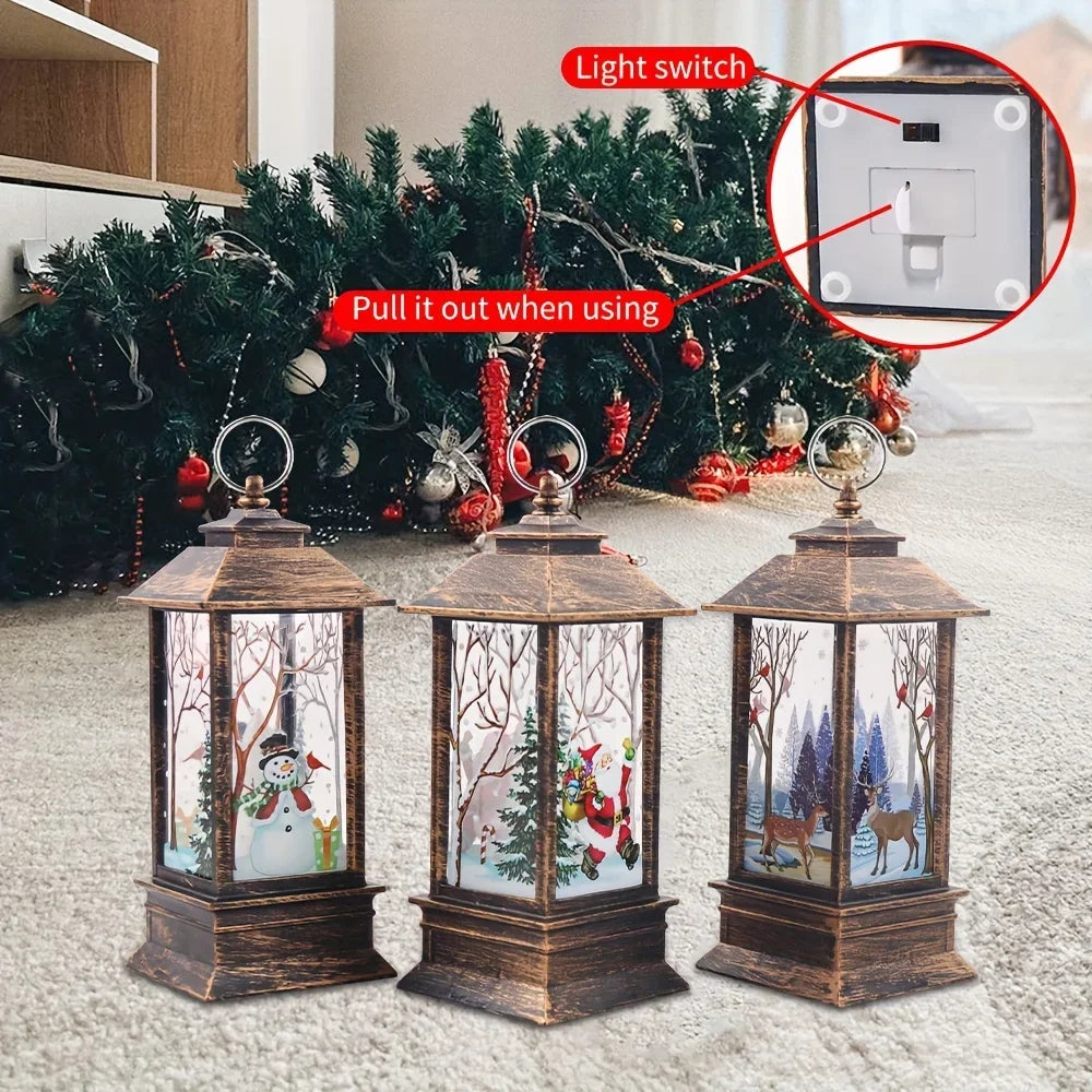 Christmas Lantern Candlestick Lights – 3pcs Santa & Snowman Table Decorations