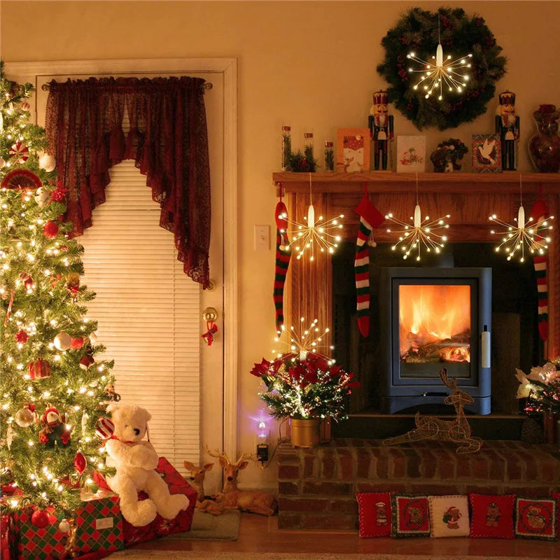 LED Firework Fairy String Lights – Battery Powered Hanging Starburst Lamp