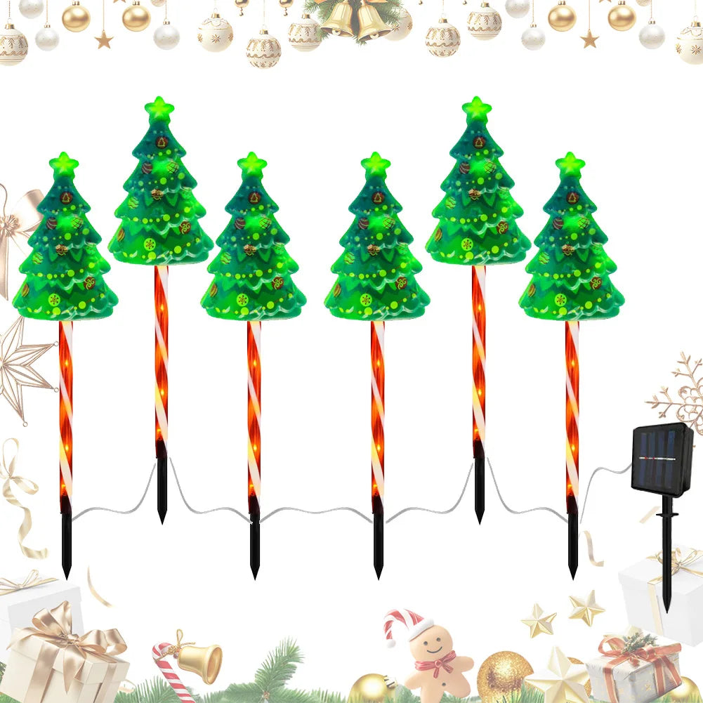 Solar Christmas Tree Lights – 6 Pack USB Rechargeable Garden Pathway Décor