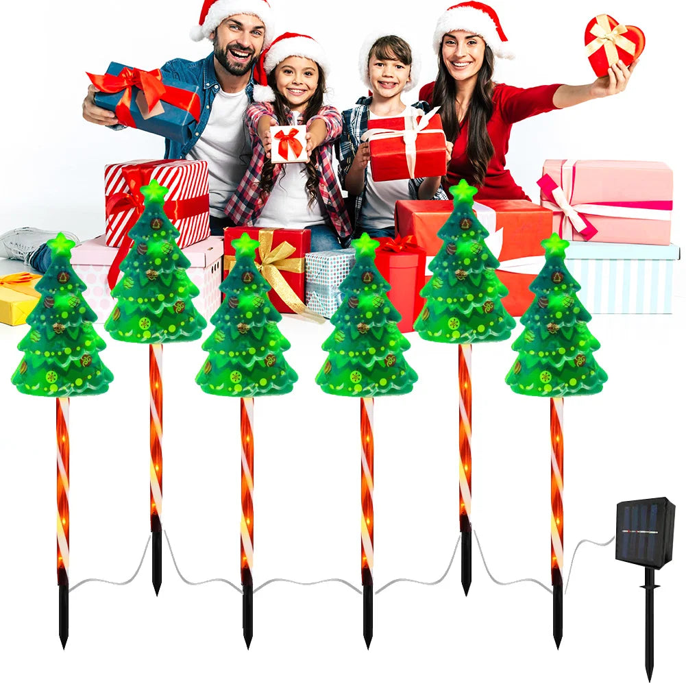 Solar Christmas Tree Lights – 6 Pack USB Rechargeable Garden Pathway Décor