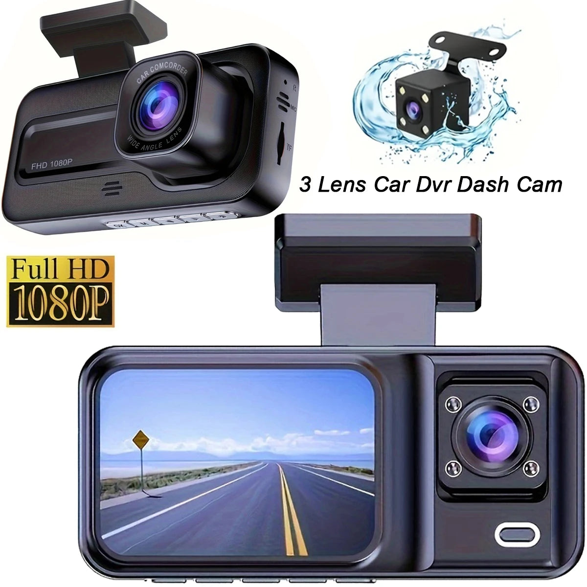 3-Channel 1080P Dash Cam for Cars