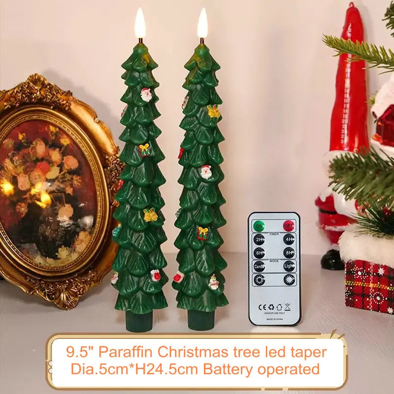 Cartoon Christmas Tree LED Candle – Remote-Controlled Flickering Paraffin Light