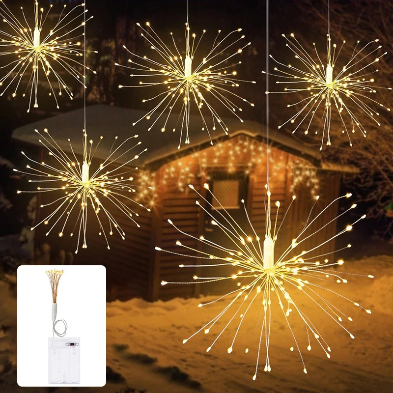 LED Firework Fairy String Lights – Battery Powered Hanging Starburst Lamp