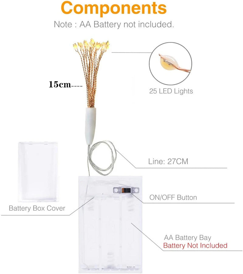 LED Firework Fairy String Lights – Battery Powered Hanging Starburst Lamp