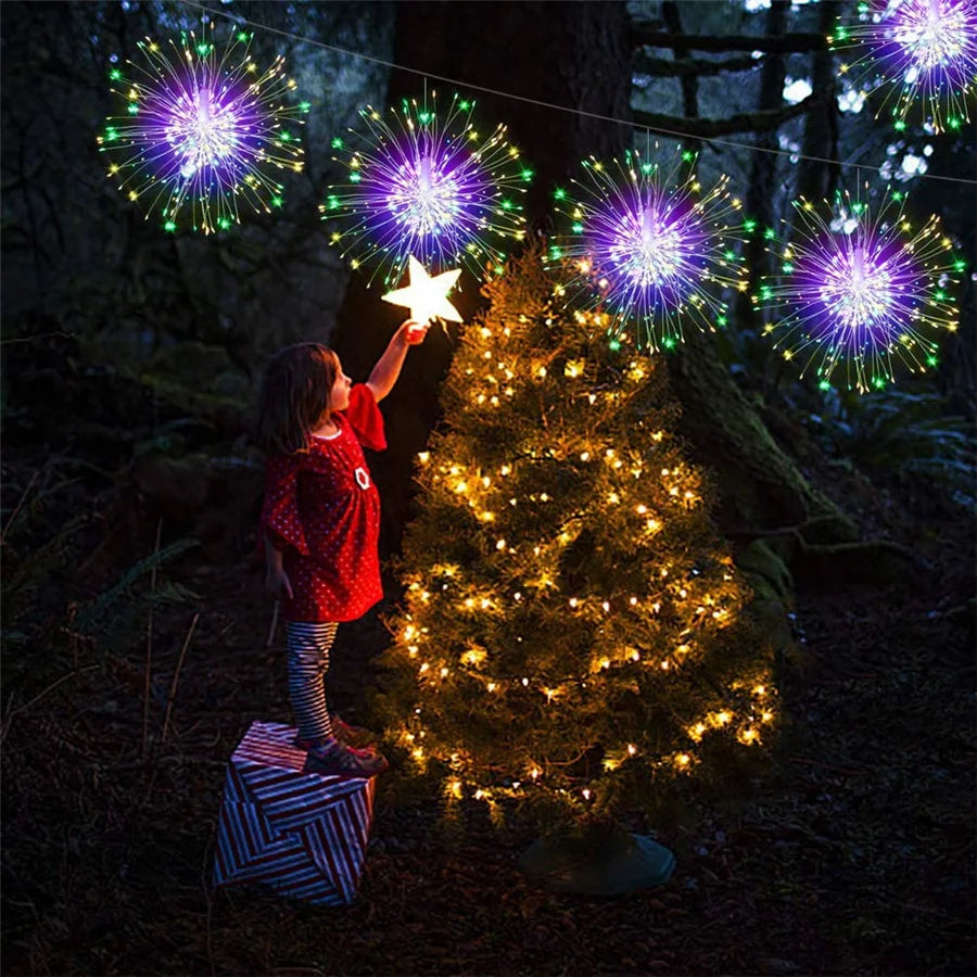 Christmas Firework Fairy Lights – 200 LED Hanging Starburst Garland for Outdoor Décor