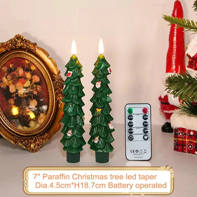 Cartoon Christmas Tree LED Candle – Remote-Controlled Flickering Paraffin Light