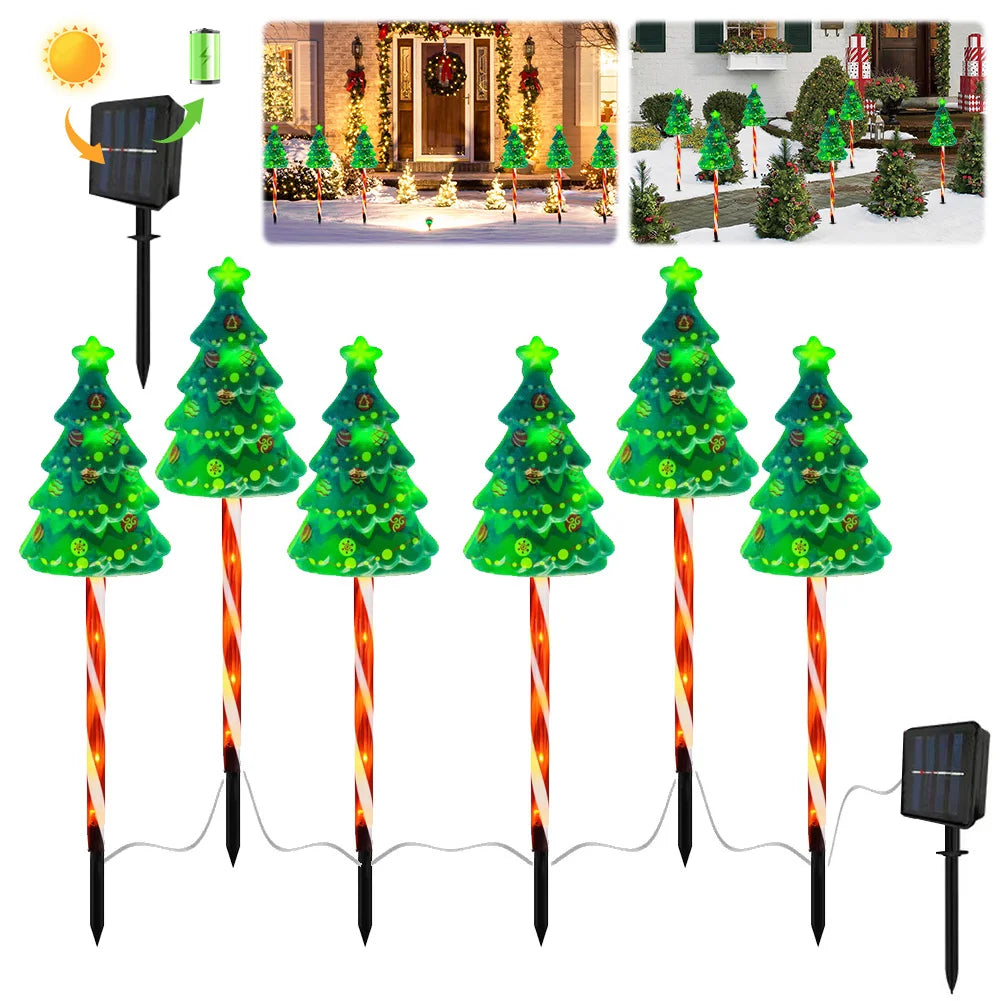 Solar Christmas Tree Lights – 6 Pack USB Rechargeable Garden Pathway Décor