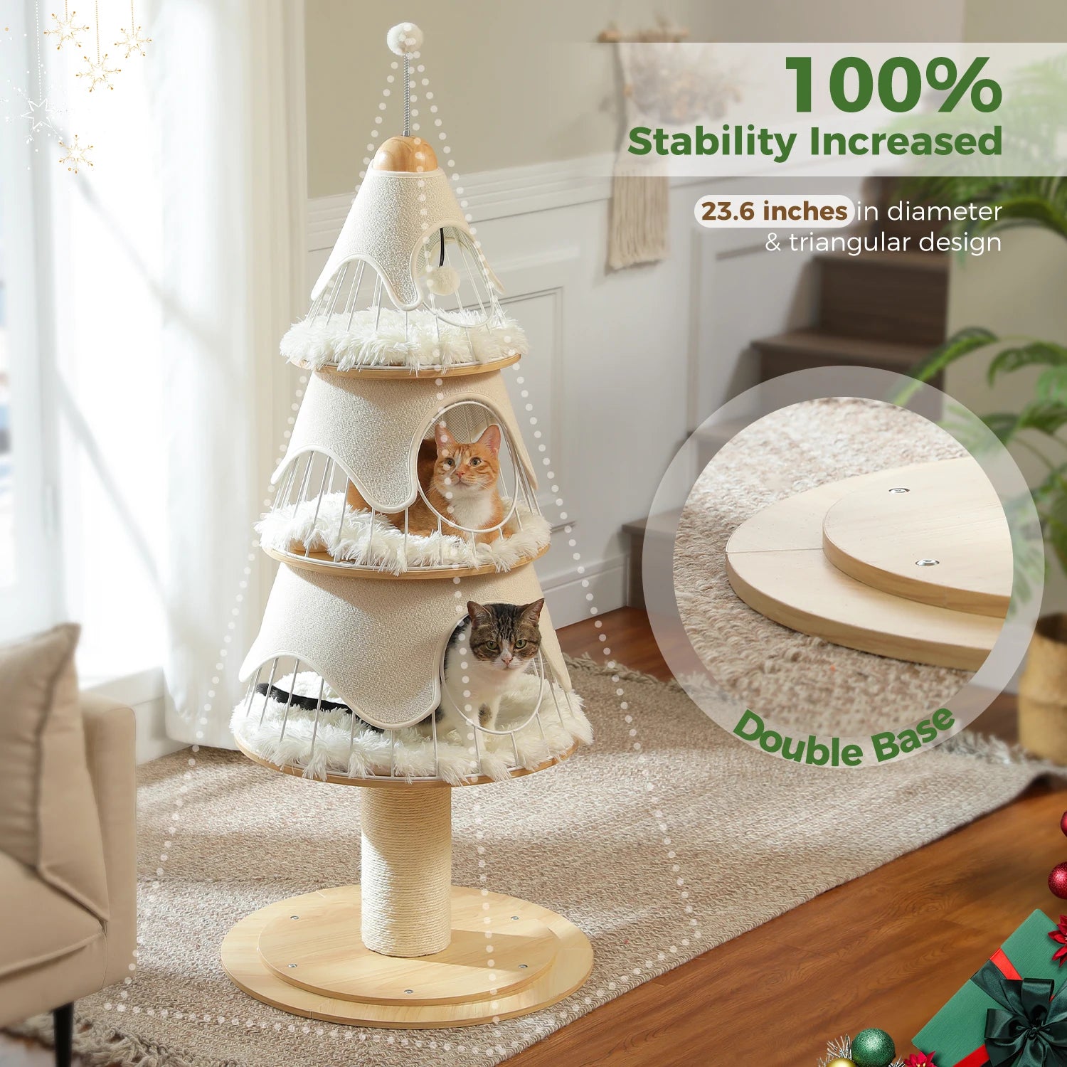 Christmas Cat Tree – Multi-Level Tower with Condos & Scratching Posts