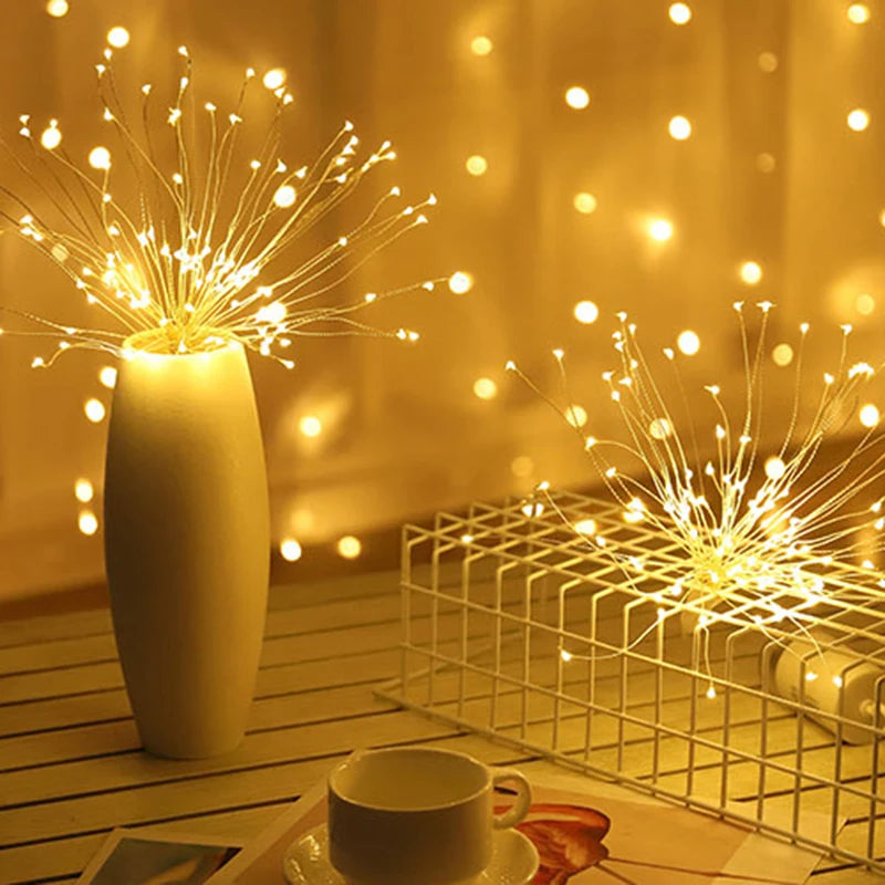 LED Firework Fairy String Lights – Battery Powered Hanging Starburst Lamp