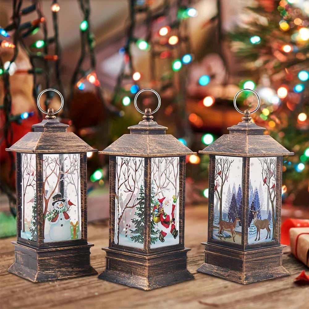Christmas Lantern Candlestick Lights – 3pcs Santa & Snowman Table Decorations