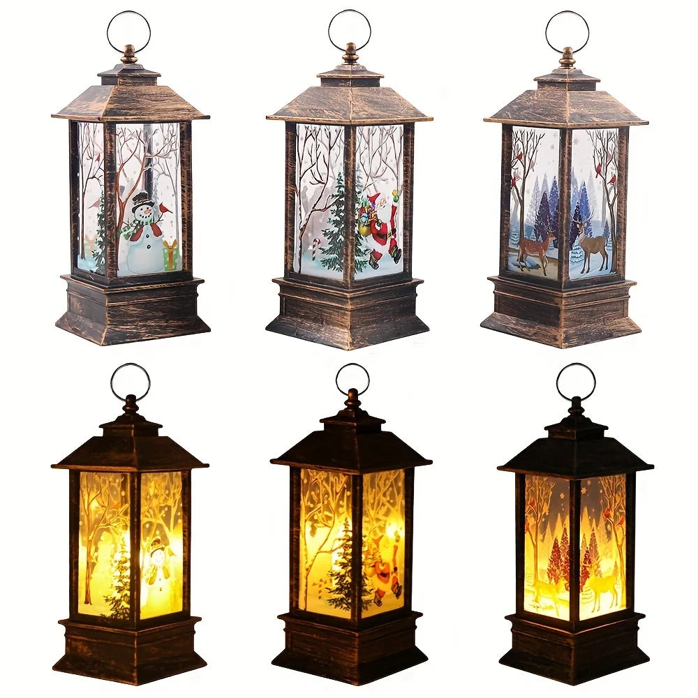 Christmas Lantern Candlestick Lights – 3pcs Santa & Snowman Table Decorations