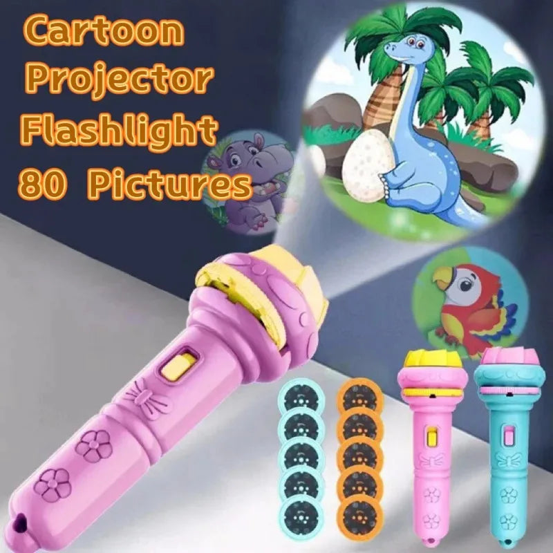 10 Cards Cartoon Projection Flashlight 80 Patterns Creative Children Flashlight Toy Projector Baby Toys Bedtime Story Book Toy