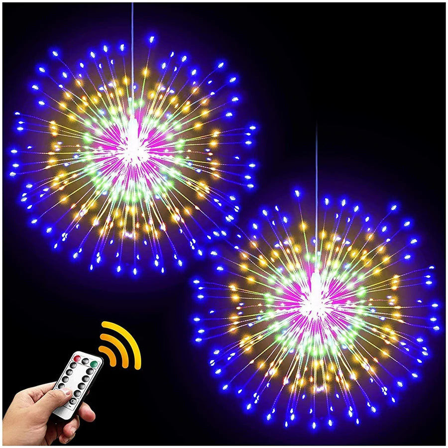 Christmas Firework Fairy Lights – 200 LED Hanging Starburst Garland for Outdoor Décor