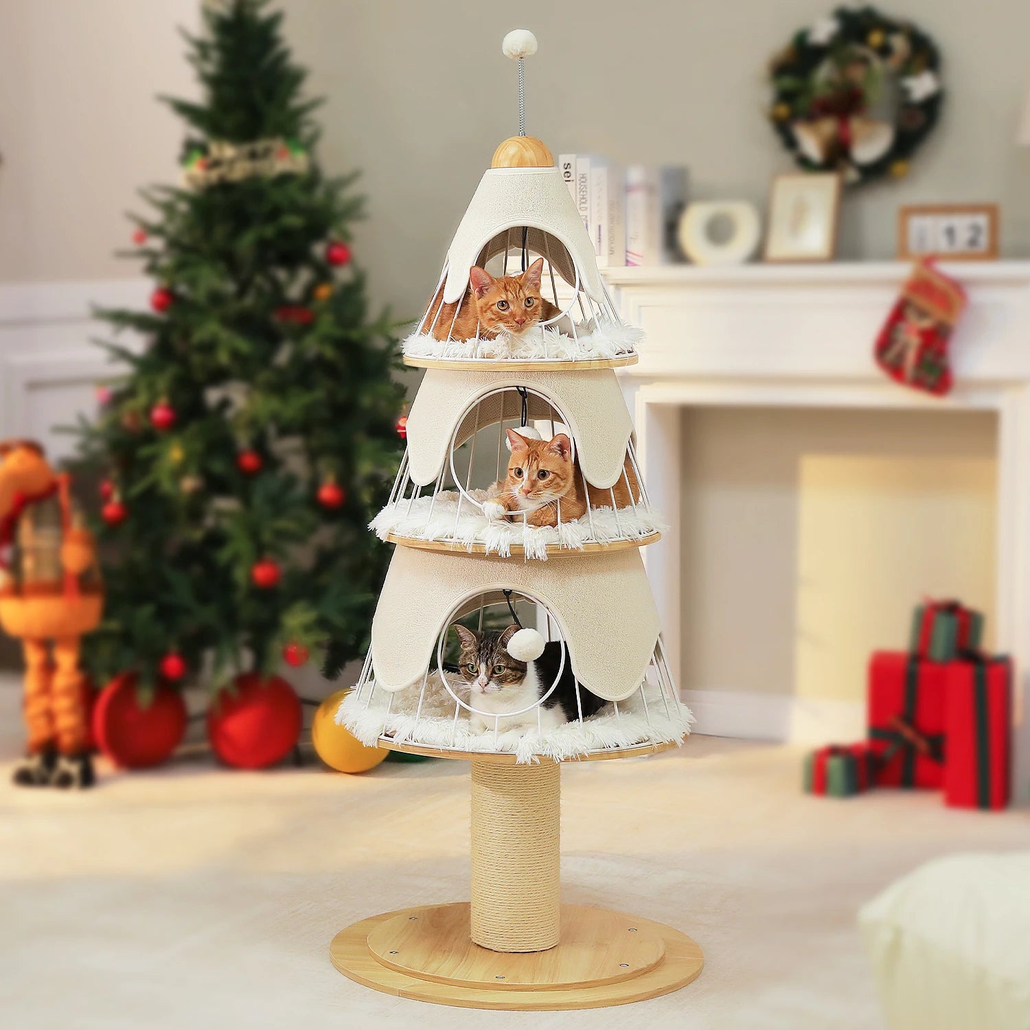 Christmas Cat Tree – Multi-Level Tower with Condos & Scratching Posts
