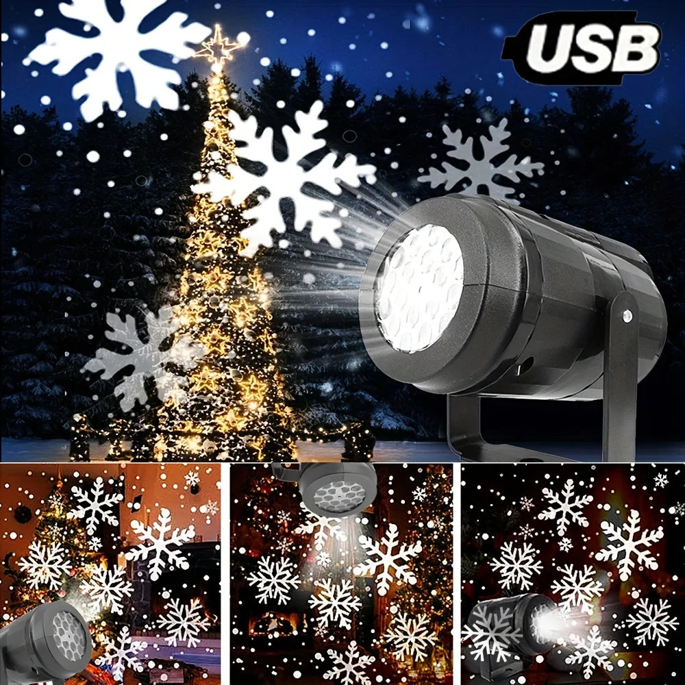 USB Snowflake Projector Light – Rotating LED Christmas & Party Decor