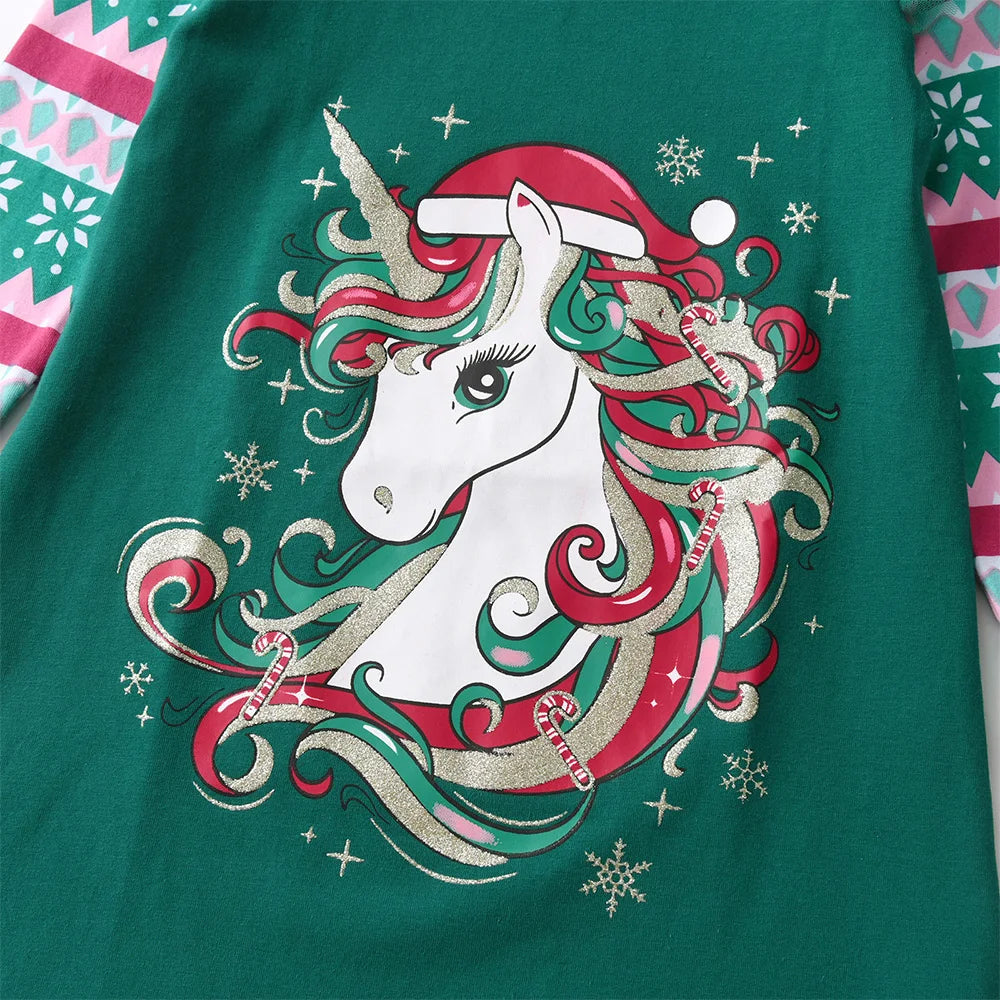 Christmas Unicorn Print Dress for Girls