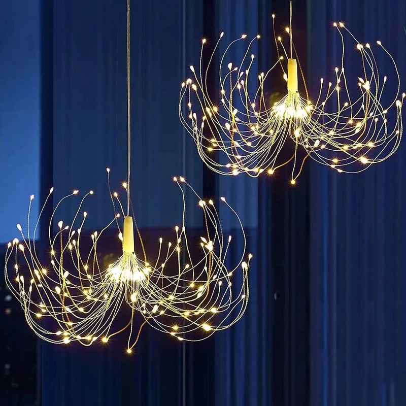 LED Firework Fairy String Lights – Battery Powered Hanging Starburst Lamp