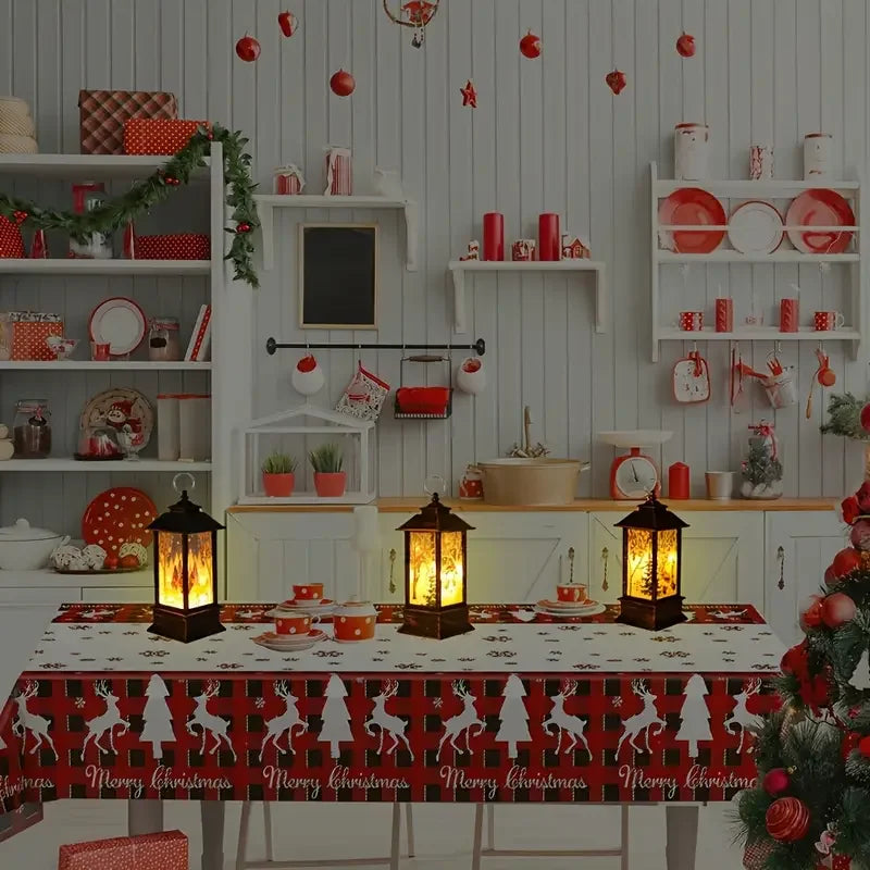 Christmas Lantern Candlestick Lights – 3pcs Santa & Snowman Table Decorations