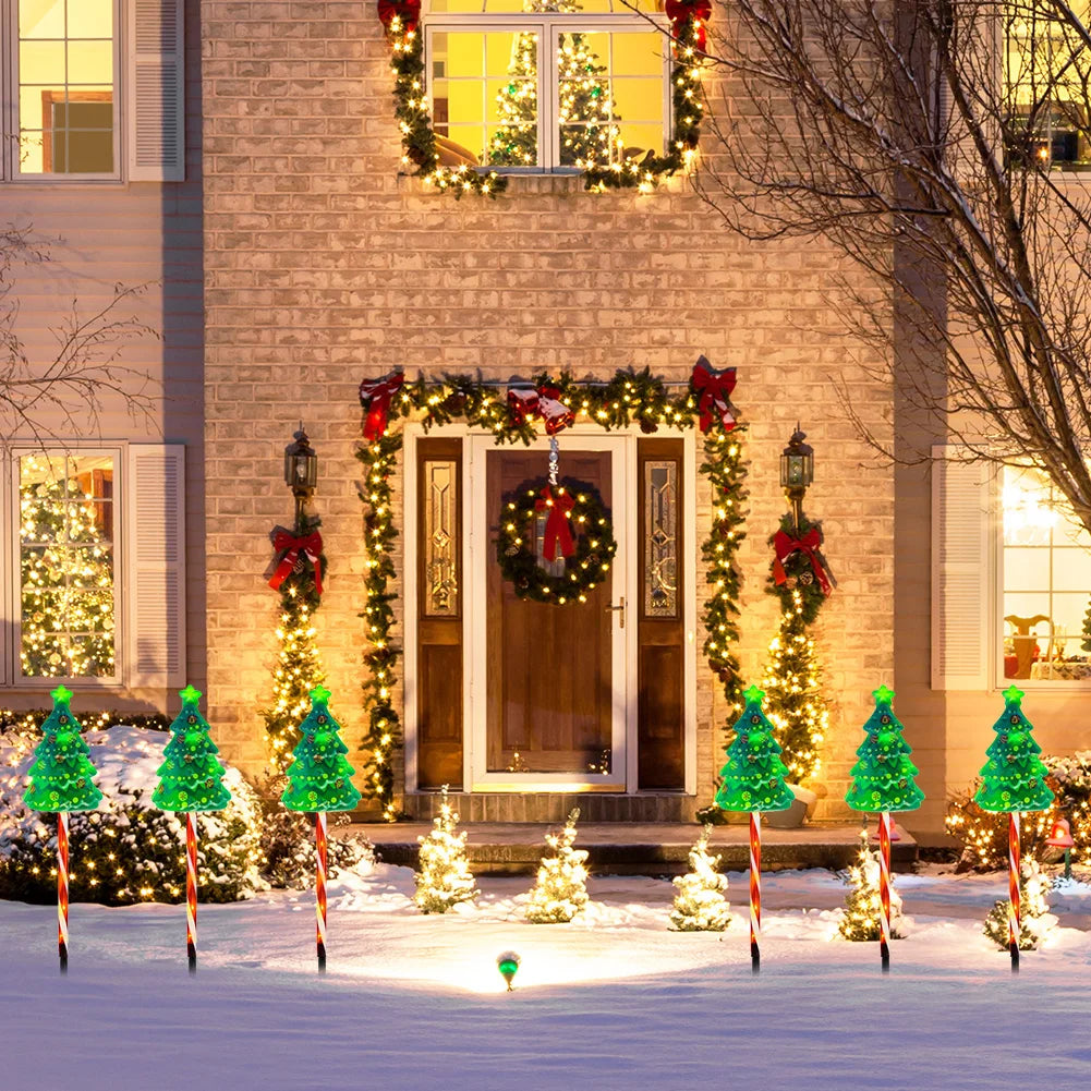 Solar Christmas Tree Lights – 6 Pack USB Rechargeable Garden Pathway Décor