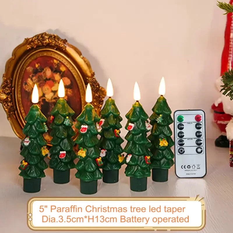Cartoon Christmas Tree LED Candle – Remote-Controlled Flickering Paraffin Light