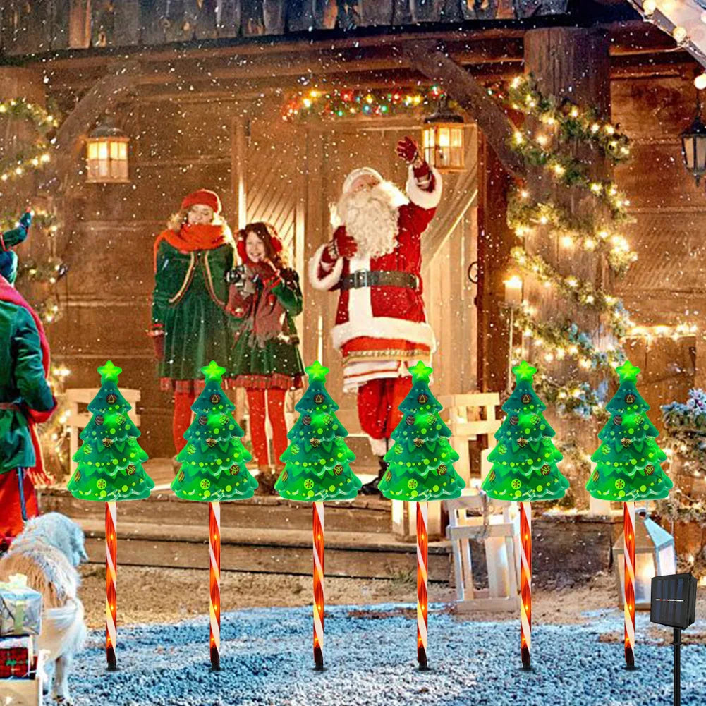 Solar Christmas Tree Lights – 6 Pack USB Rechargeable Garden Pathway Décor