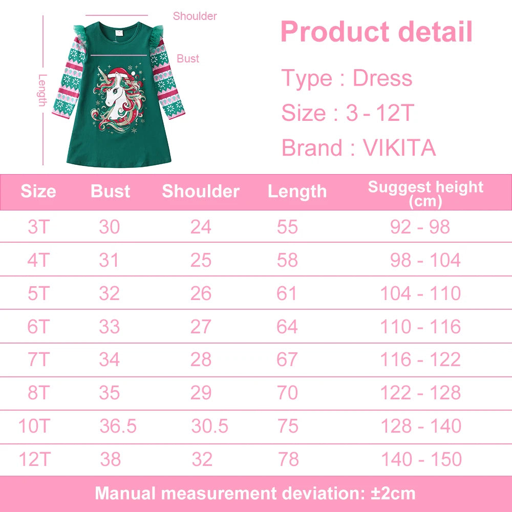 Christmas Unicorn Print Dress for Girls
