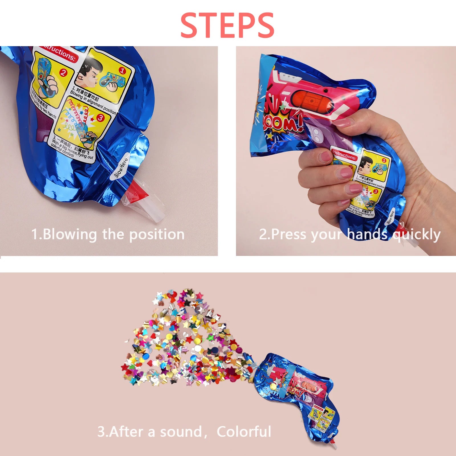 Handheld Confetti Gun – 6/12pcs Inflatable Firework Cannon for Weddings & Parties