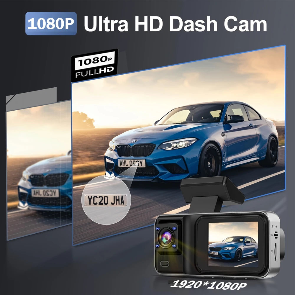 3-Channel 1080P Dash Cam for Cars
