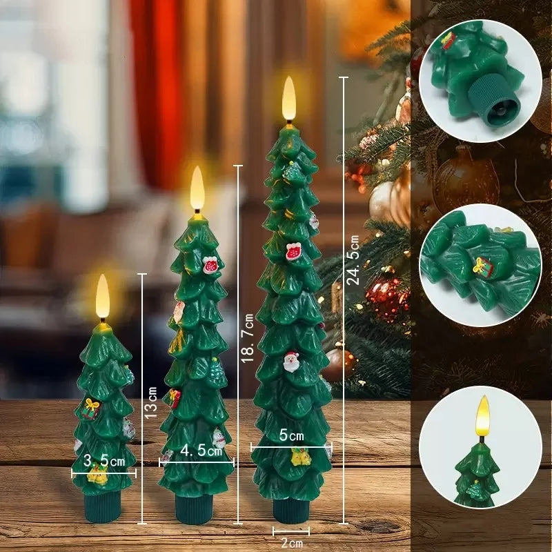 Cartoon Christmas Tree LED Candle – Remote-Controlled Flickering Paraffin Light