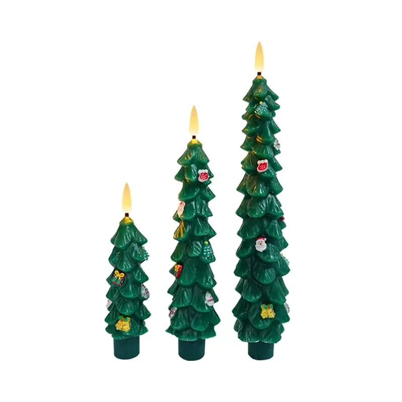 Cartoon Christmas Tree LED Candle – Remote-Controlled Flickering Paraffin Light