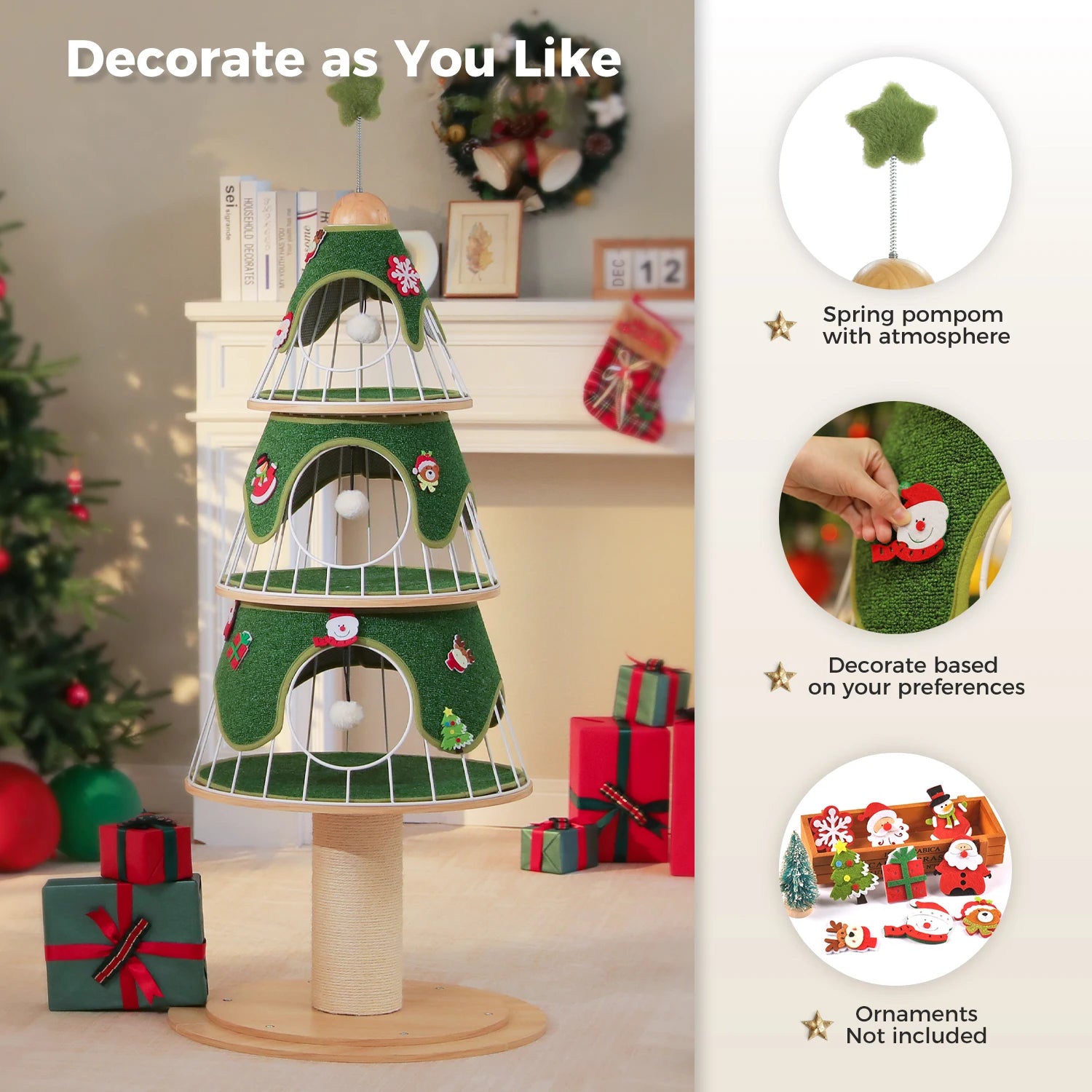 Christmas Cat Tree – Multi-Level Tower with Condos & Scratching Posts
