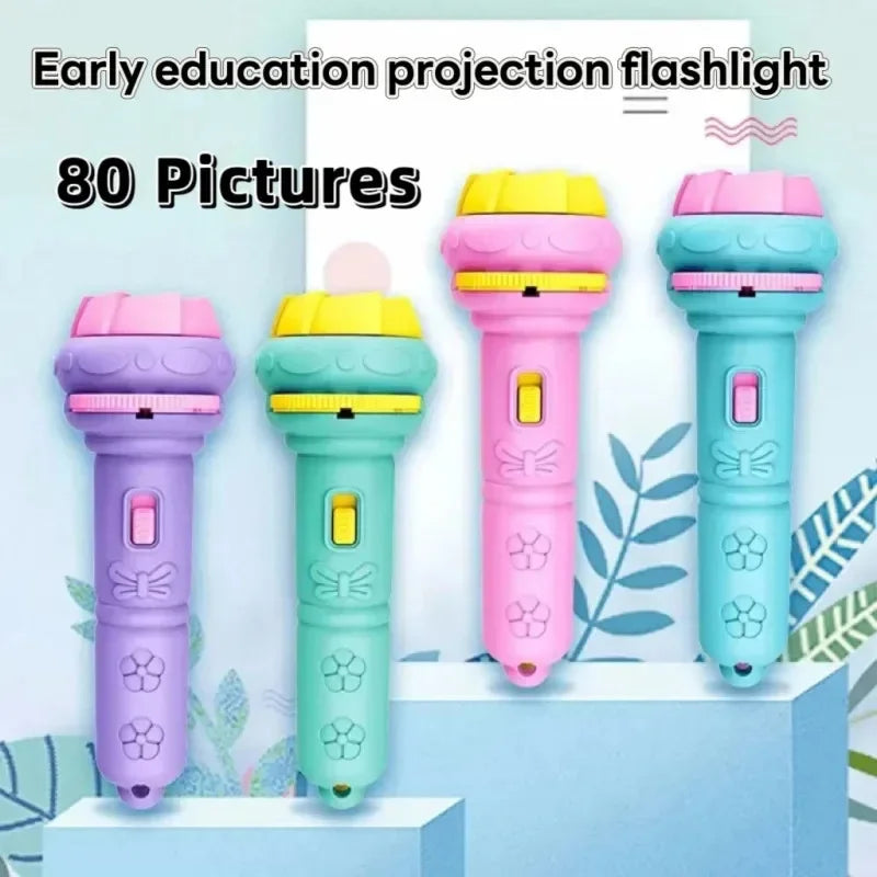 10 Cards Cartoon Projection Flashlight 80 Patterns Creative Children Flashlight Toy Projector Baby Toys Bedtime Story Book Toy