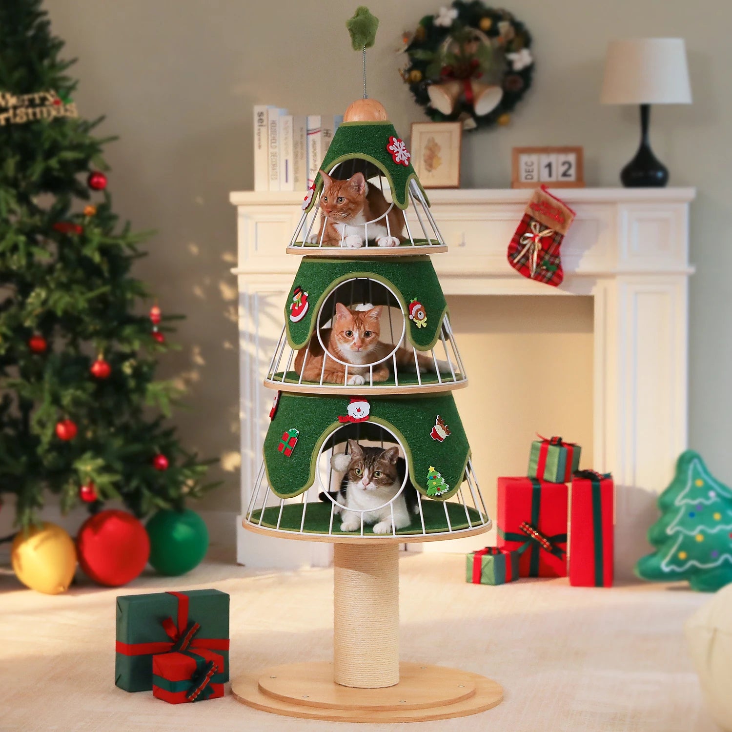 Christmas Cat Tree – Multi-Level Tower with Condos & Scratching Posts